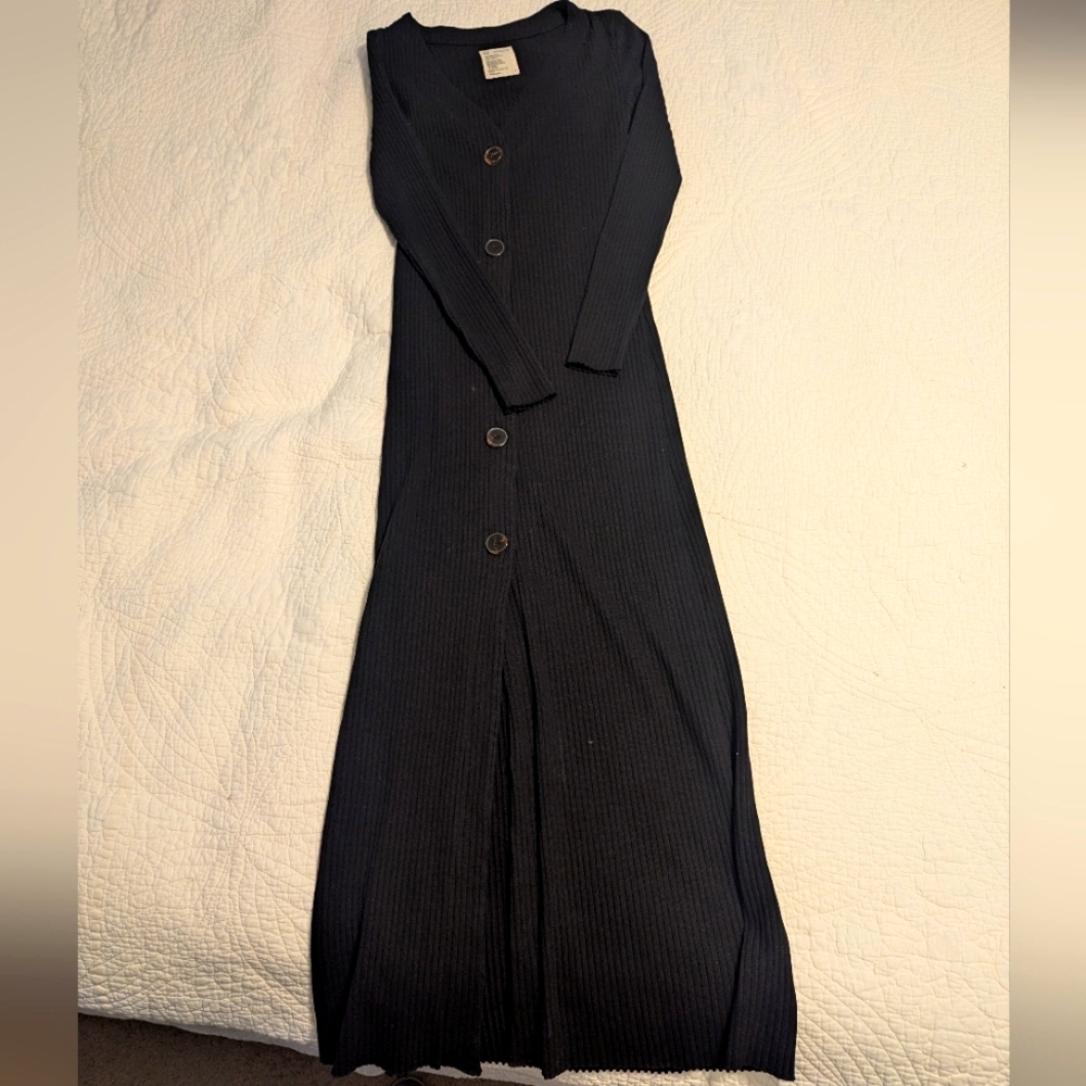 Long black winter cotton dress